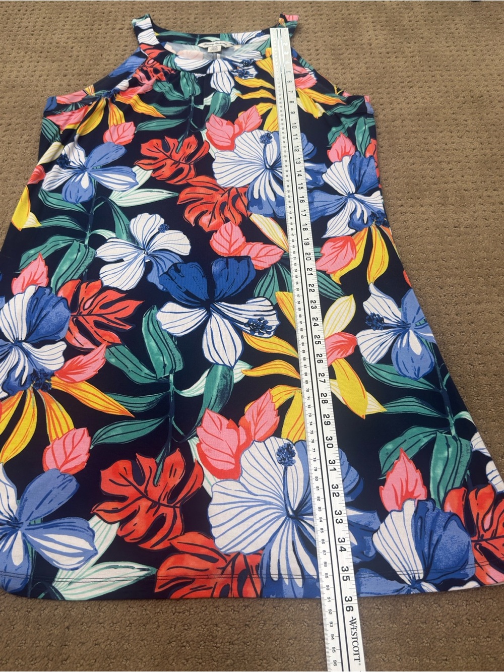 Tommy Bahama Navy Hibiscus Shift Dress with Coral and Green Accents - Picture 7 of 10